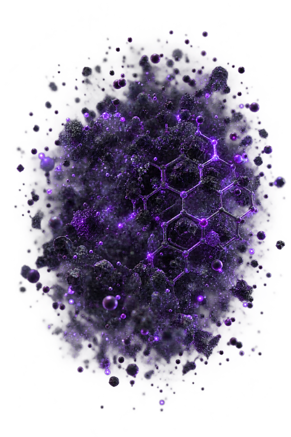 A geometric hexagonal lattice pattern emerging from a cloud of scattered violet particles