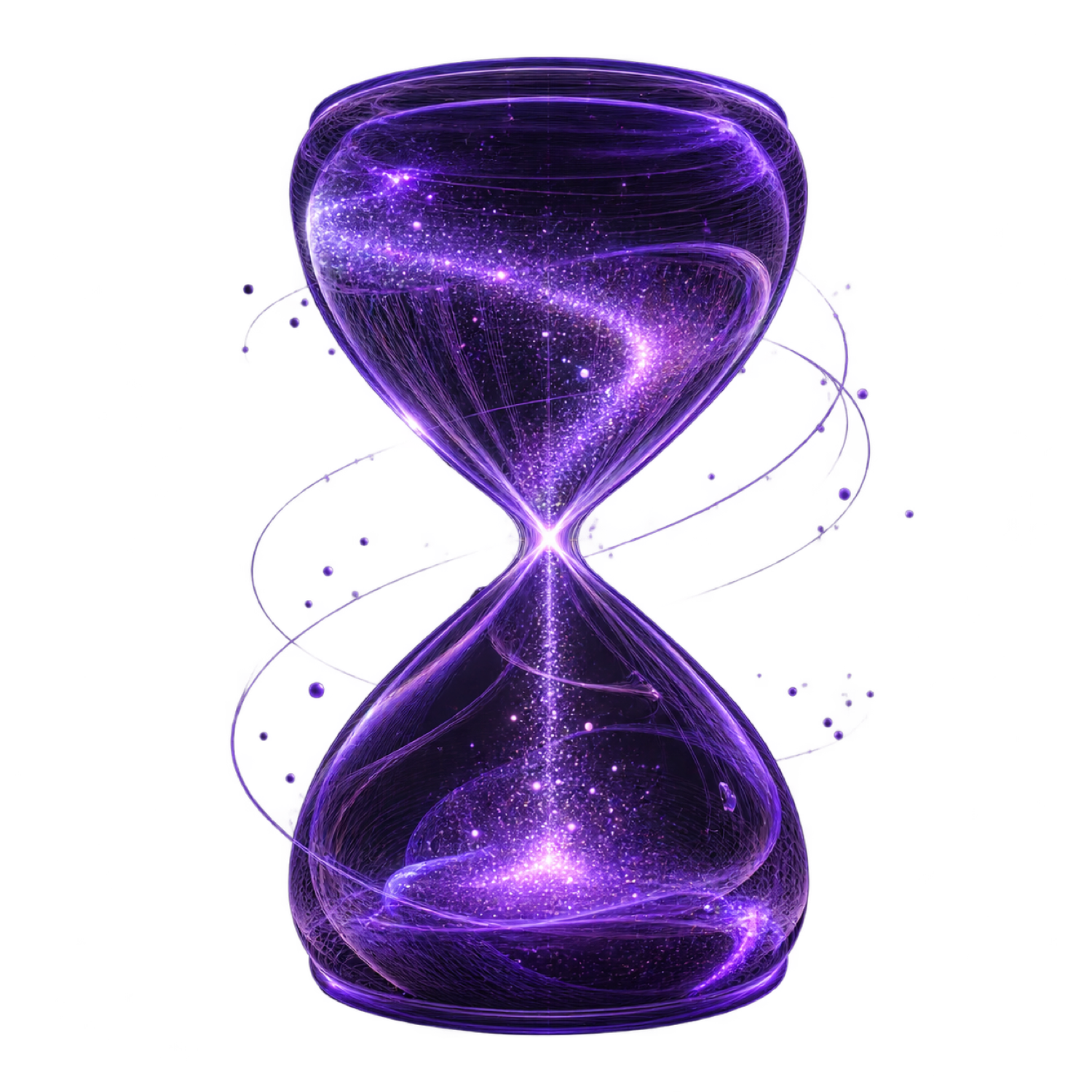 A violet mountain summit dissolving into a wide open question mark formed of stars against a dark sky