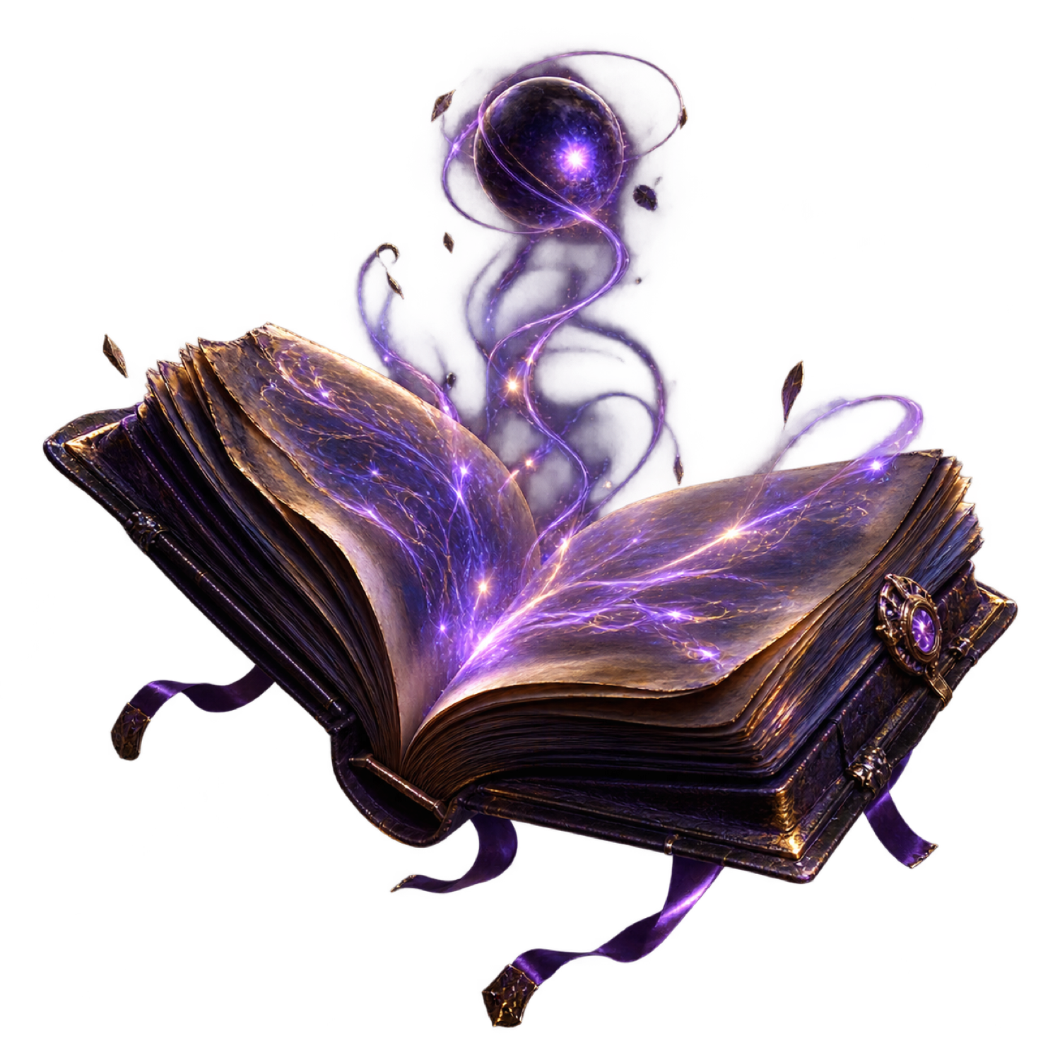 A violet family tree of light passing a glowing ember of wisdom from an elder root down through its branches