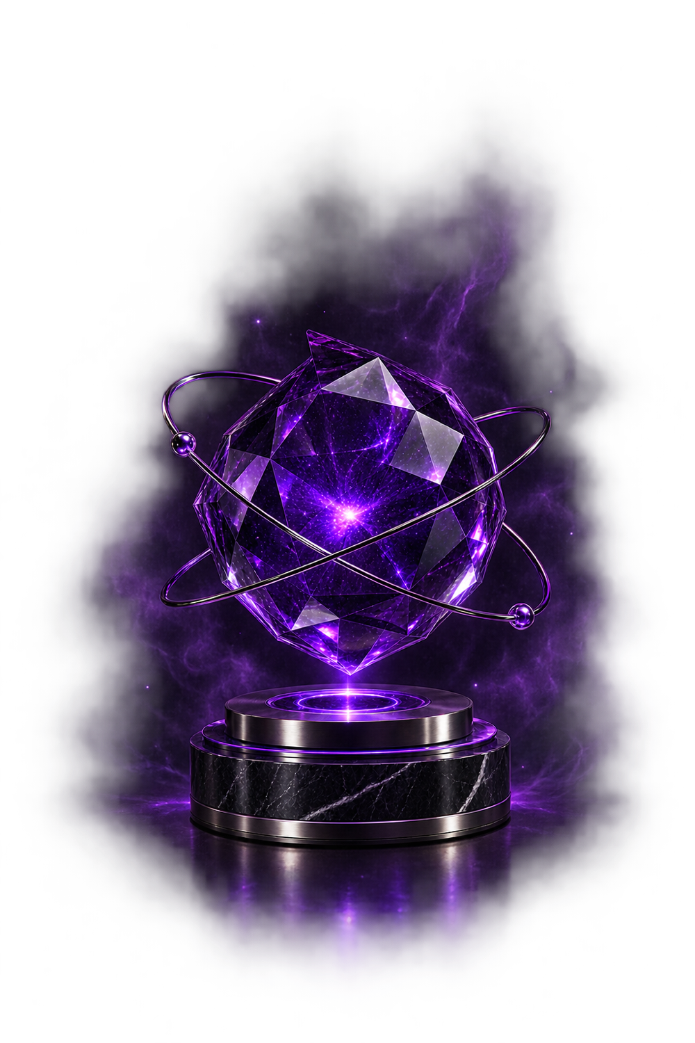 A single glowing violet sphere resting calmly in an open palm of light